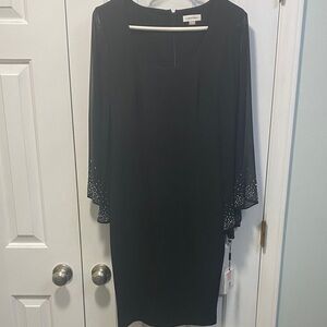 Calvin Klein Elegant Black Dress with Embellished Sleeves